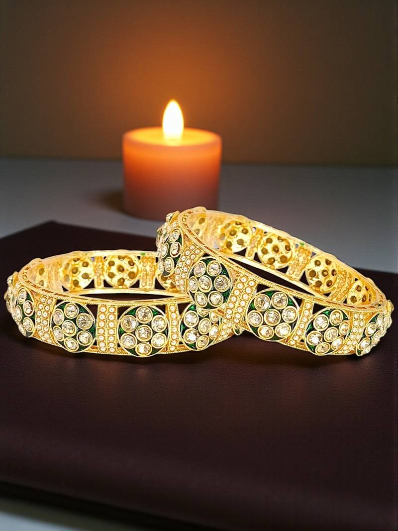 Gold plated set of 2 green rajwadi bangles