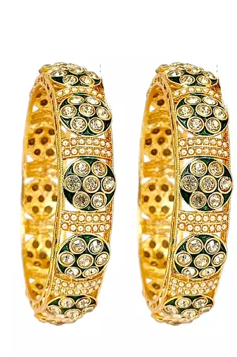 Gold plated set of 2 green rajwadi bangles