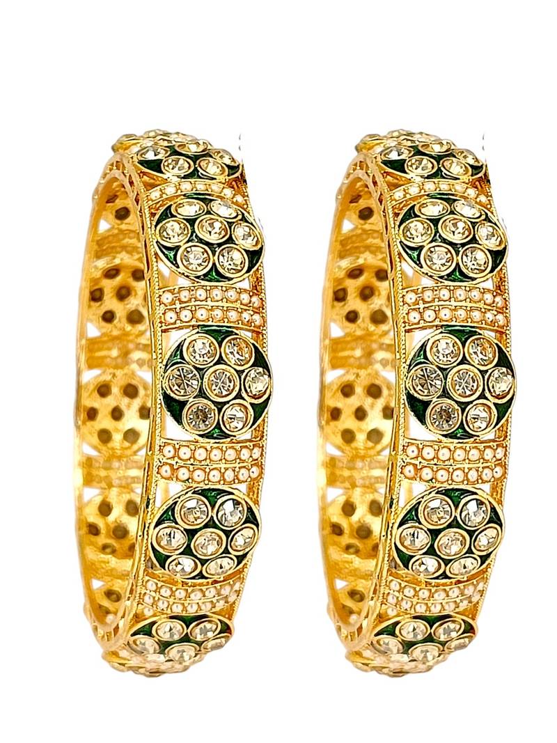 Gold plated set of 2 green rajwadi bangles