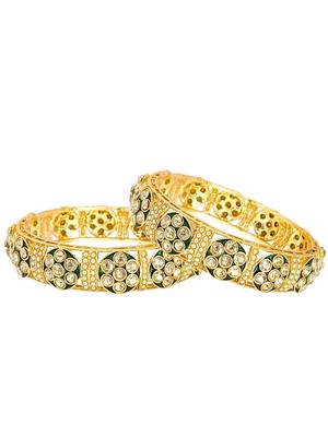 Gold plated set of 2 green rajwadi bangles 3