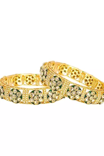 Gold plated set of 2 green rajwadi bangles