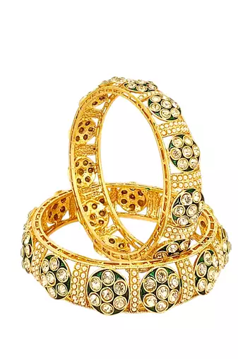 Gold plated set of 2 green rajwadi bangles