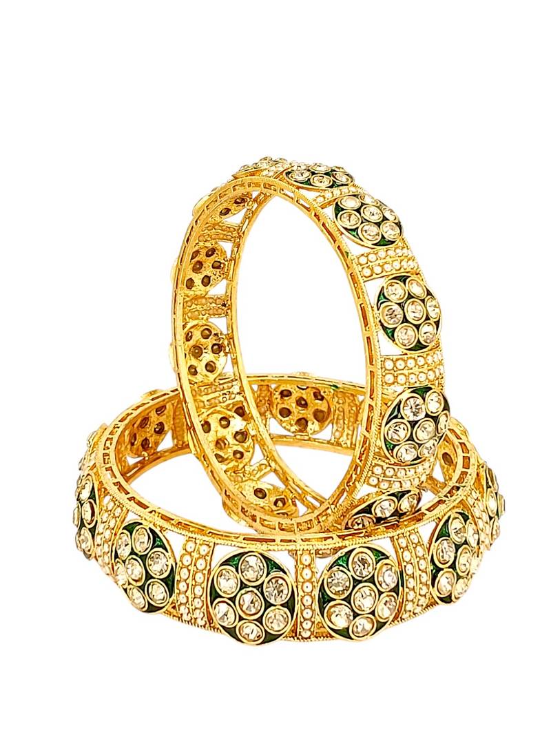 Gold plated set of 2 green rajwadi bangles