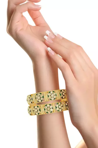 Gold plated set of 2 green rajwadi bangles