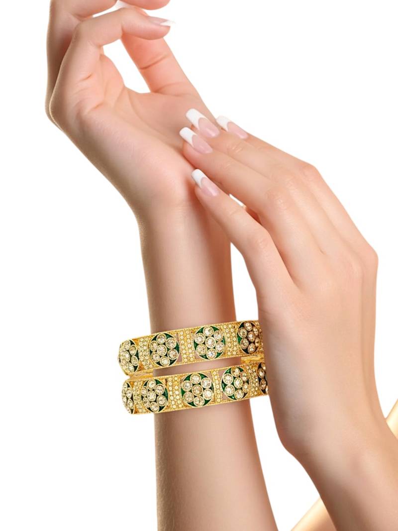 Gold plated set of 2 green rajwadi bangles