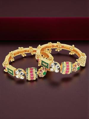 Set of 2 gold plated kundan meenakari bangles 1