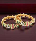 Set of 2 gold plated kundan meenakari bangles