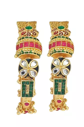 Set of 2 gold plated kundan meenakari bangles