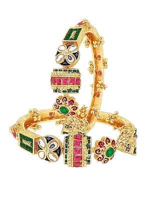Set of 2 gold plated kundan meenakari bangles 3