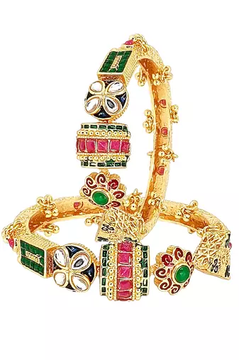 Set of 2 gold plated kundan meenakari bangles