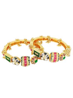 Set of 2 gold plated kundan meenakari bangles 4