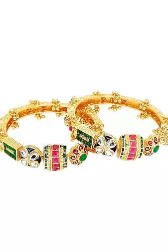Set of 2 gold plated kundan meenakari bangles