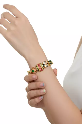 Set of 2 gold plated kundan meenakari bangles