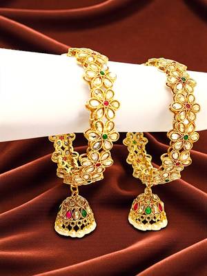 Gold plated set of 2 polki cz jhumka bangles 1