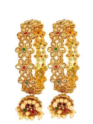 Gold plated set of 2 polki cz jhumka bangles 2