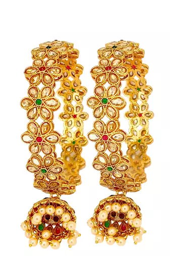 Gold plated set of 2 polki cz jhumka bangles