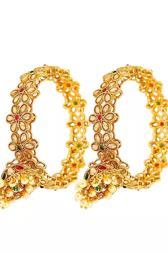 Gold plated set of 2 polki cz jhumka bangles
