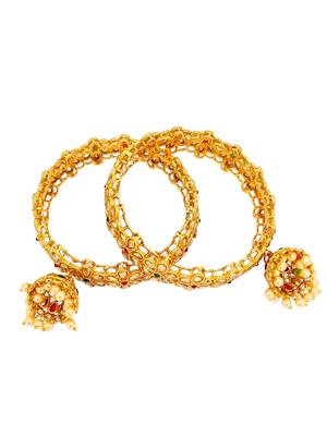 Gold plated set of 2 polki cz jhumka bangles 4