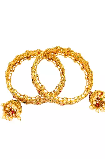 Gold plated set of 2 polki cz jhumka bangles