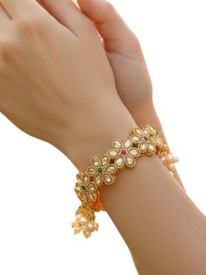 Gold plated set of 2 polki cz jhumka bangles 5
