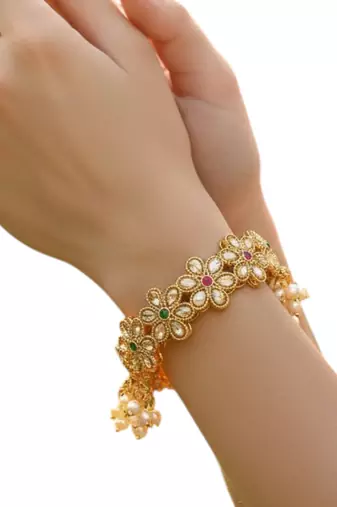 Gold plated set of 2 polki cz jhumka bangles