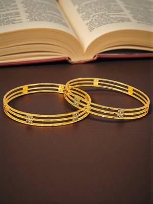 Gold plated set of 2 american diamond machine cut bangles 1