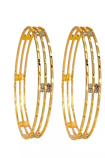 Gold plated set of 2 american diamond machine cut bangles