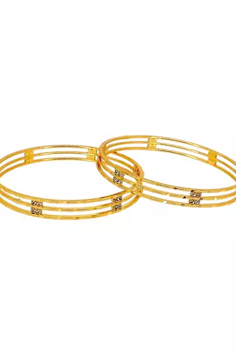 Gold plated set of 2 american diamond machine cut bangles