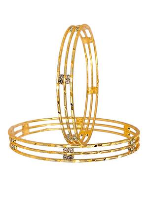 Gold plated set of 2 american diamond machine cut bangles 4