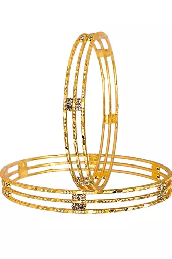 Gold plated set of 2 american diamond machine cut bangles