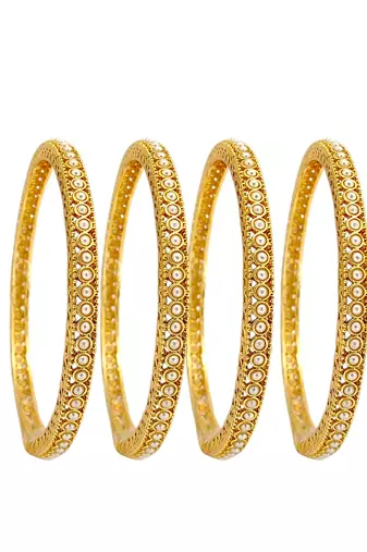 Set of 4 gold plated sleek moti bangle set