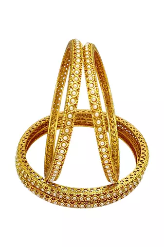 Set of 4 gold plated sleek moti bangle set
