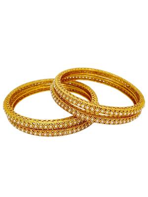 Set of 4 gold plated sleek moti bangle set 4