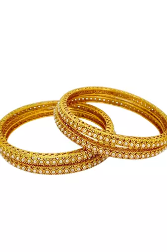 Set of 4 gold plated sleek moti bangle set