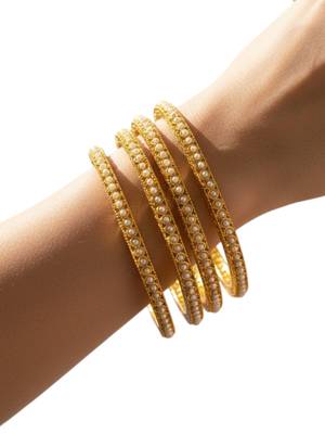 Set of 4 gold plated sleek moti bangle set 5