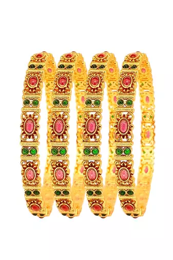 Gold plated set of 4 kemp stone bangle set