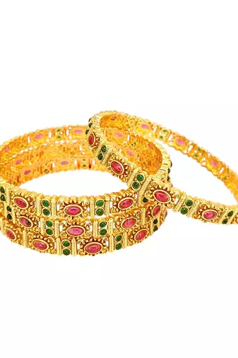 Gold plated set of 4 kemp stone bangle set