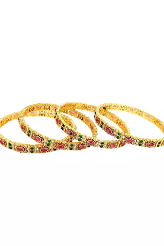 Gold plated set of 4 kemp stone bangle set