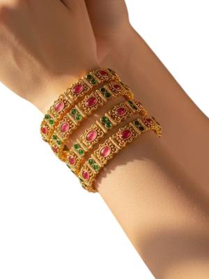 Gold plated set of 4 kemp stone bangle set 5