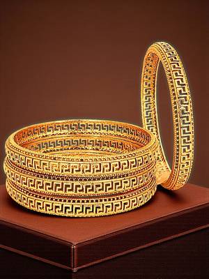 Gold plated set of 4 greek key design bangles 1