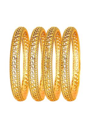 Gold plated set of 4 greek key design bangles 2