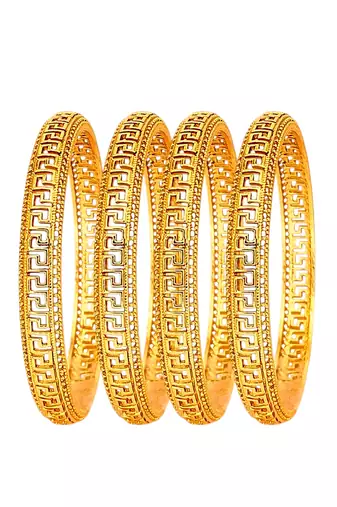 Gold plated set of 4 greek key design bangles