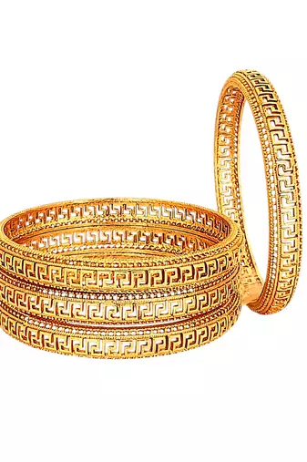 Gold plated set of 4 greek key design bangles