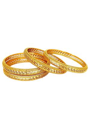 Gold plated set of 4 greek key design bangles 4