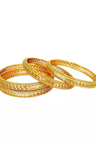 Gold plated set of 4 greek key design bangles