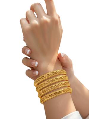 Gold plated set of 4 greek key design bangles 5