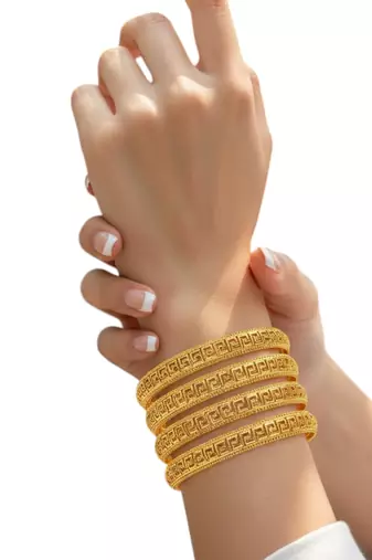Gold plated set of 4 greek key design bangles