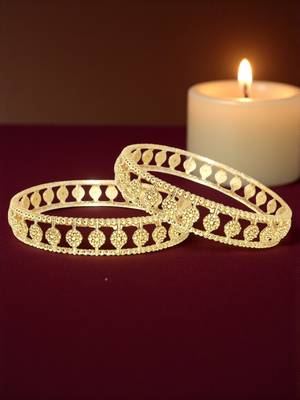 Gold plated floral textured set of 2 bangles 1