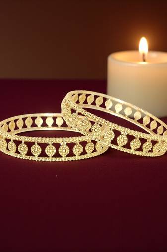 Gold plated floral textured set of 2 bangles
