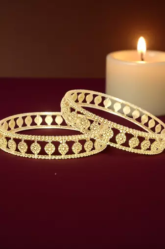 Gold plated floral textured set of 2 bangles